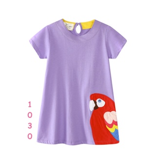 Dress-1030 ชุดกระโปรงเด็กผู้หญิงสีม่วงลายนกแก้ว