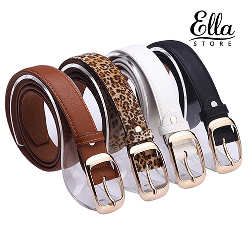 ellastore123-เข็มขัดหนังเทียม-หัวเข็มขัดอัลลอย-ลําลอง-แฟชั่น-สําหรับผู้หญิง