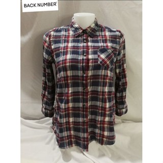 เสื้อเชิ้ตแขน​ 3 ส่วนลายสก๊อต​ผ้าบางยี่ห้อ BACK NUMBER (BK3)​/ ผ้าฝ้าย​ 💯​%/ Size​ M/ Made​ in​ China​🇨🇳​