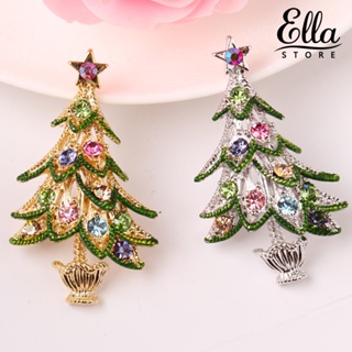 Ellastore123 เข็มกลัด รูปต้นคริสต์มาส ประดับพลอยเทียม สไตล์วินเทจ สําหรับผู้หญิง