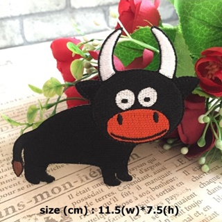 วัวดำ น่ารัก ตัวรีดติดเสื้อ อาร์มรีด อาร์มปัก ตกแต่งเสื้อผ้า หมวก กระเป๋า แจ๊คเก็ตยีนส์ Cute Creature Embroidered Iro...