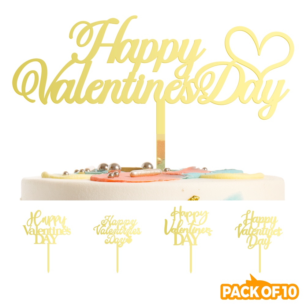 ป้ายอะคริลิค-happy-valentines-day-สีทอง-สําหรับตกแต่งเค้ก-10-ชิ้น
