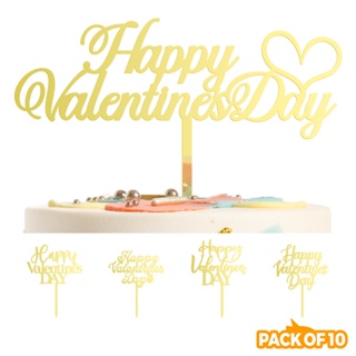 ป้ายอะคริลิค Happy Valentines Day สีทอง สําหรับตกแต่งเค้ก 10 ชิ้น
