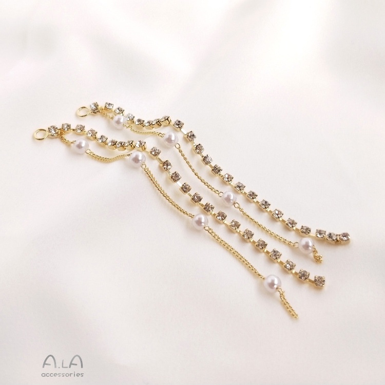 เครื่องประดับ-ต่างหูโซ่-จี้ไข่มุก-ประดับเพทาย-ทองแท้-14k-diy