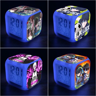 Yb BLUE LOCK นาฬิกาปลุกอิเล็กทรอนิกส์ LED ทรงสี่เหลี่ยม ลายการ์ตูนน่ารัก เปลี่ยนสีได้ สร้างสรรค์