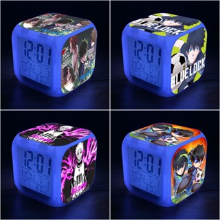 Yb BLUE LOCK นาฬิกาปลุกอิเล็กทรอนิกส์ LED ทรงสี่เหลี่ยม ลายการ์ตูนน่ารัก เปลี่ยนสีได้ สร้างสรรค์