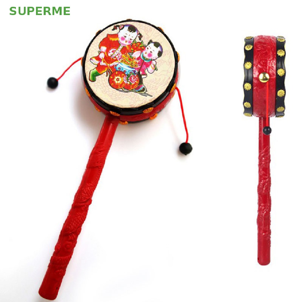 superme-กลองพลาสติก-สีแดง-สีดํา-สไตล์จีนดั้งเดิม-ของเล่นสําหรับเด็ก