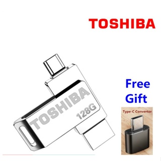 (COD)Toshiba 2 In 1 OTG แฟลชไดรฟ์โลหะ 128GB USB 2.0 Micro USB Dual USB พร้อมตัวแปลง TypeC