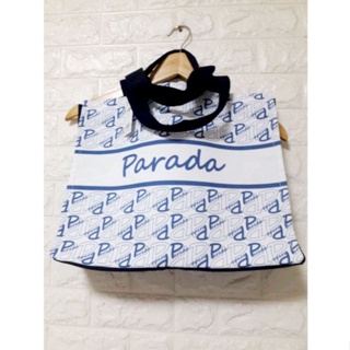 Parada กระเป๋าผ้าแคนวาส สีขาวมีลาย