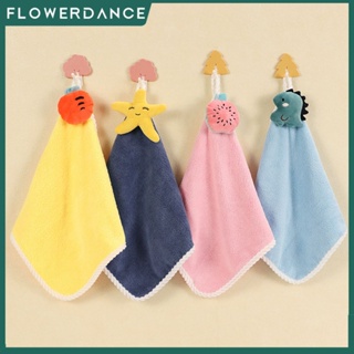 การ์ตูนผ้าเช็ดมือนุ่มดูดซับอุปกรณ์ครัวทำความสะอาดผ้ากำมะหยี่ปะการังเด็กผ้าขนหนูอาบน้ำแขวนแห้งเร็วน่ารักสัตว์ผ้าเช็ดหน้า Flowerdance