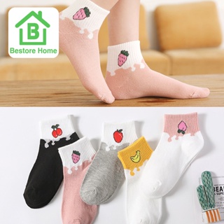 BestoreHome ถุงเท้าข้อสั้นลายผลไม้ ถุงเท้าสไตล์สาวเกาหลี น่ารักๆ (ราคาต่อ 1 แพค)