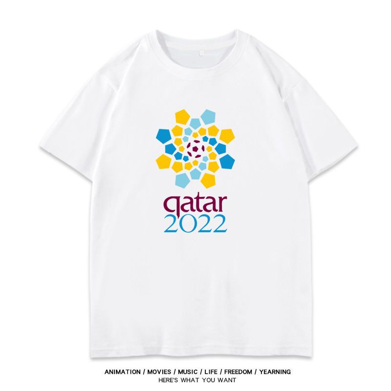 พร้อมส่ง-fifa-world-cup-qatar-2022-short-sleeve-round-neck-printed-t-shirt-football-fan-memorial-shirt-couple-shirt
