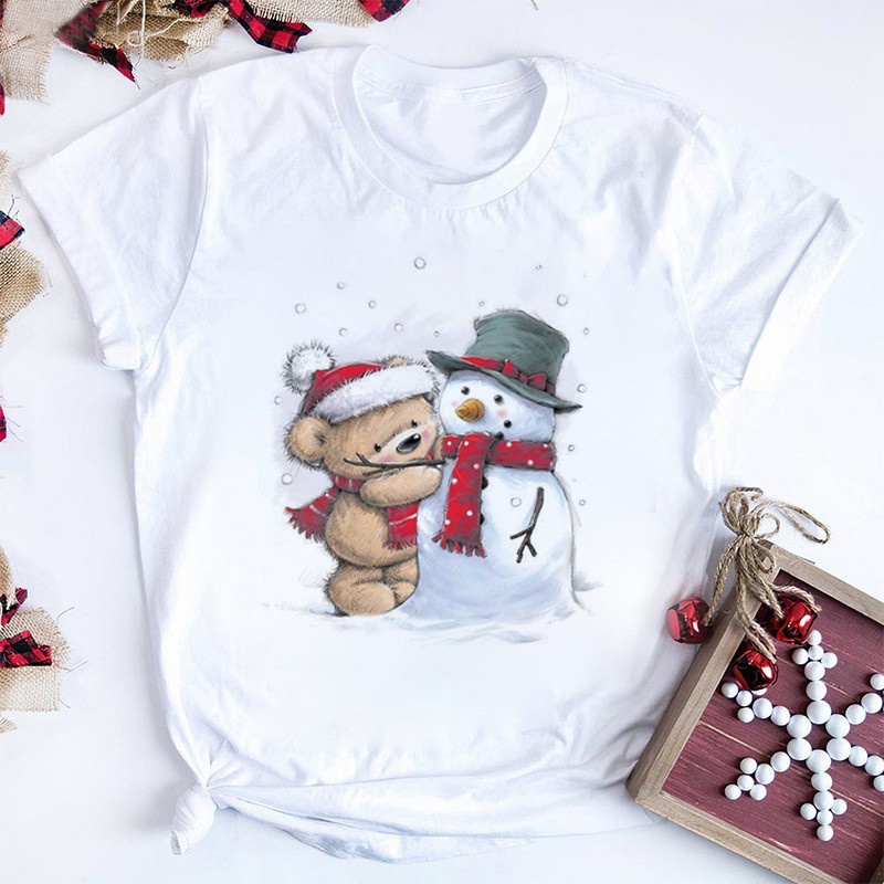 ready-stock-merry-christmas-women-new-year-holiday-tee-shirt-white-short-sleeve-tops-female-clothingเสื้อยืดผู้หญิง