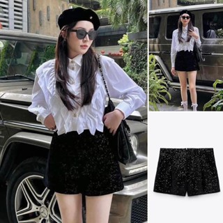 ZARA เสื้อเบลาส์ กางเกงขาสั้น ผ้ากํามะหยี่ ประดับเลื่อม แต่งซิป สีเข้ม แฟชั่นฤดูใบไม้ร่วง และฤดูหนาว 22 ชิ้น8398976