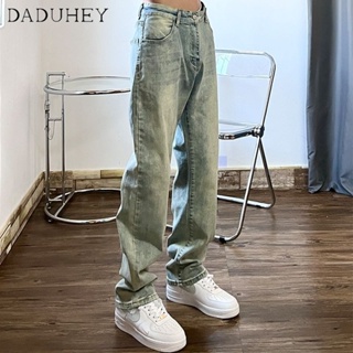 DaDuHey💕 Women Korean Style 2022 New High Street Loose Casual Wide-Leg Yellow Mud-Color Jeans Chic Straight Pants