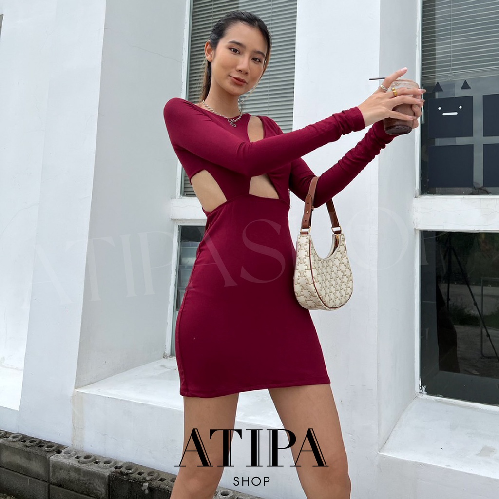 atipashop-dress-terra-เดรส-เดรสสั้น-ทรงแขนยาว-มีดีเทลเว้า-สุดเซ็กซี่