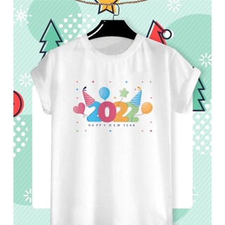 🎅 เสื้อยืดลายปีใหม่ Happy New Year &amp; Merry Christmas 2022 ลายน่ารักๆ ผ้า TK ใส่สบาย สีสันสดใส ไม่ยืดไม่ย้วย