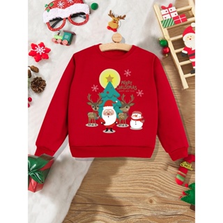 เสื้อคริสมาส สิค้าใหม่ เสื้อกันหนาว แขนยาว ลายคริสต์มาส สีแดง ของขวัญคริสต์มาส สําหรับเด็กผู้ชาย และเด็กผู้หญิง เสื้อแขนยาวเด็ก นุ่มเด้ง