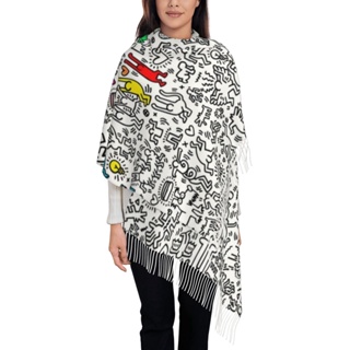 Keith Haring ผ้าพันคอ ผ้าคลุมไหล่ ผ้าแคชเมียร์เทียม ให้ความอบอุ่น แฟชั่นฤดูหนาว สําหรับผู้หญิง (แนวตั้ง)