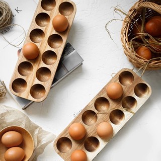 Kitchen Containers Acacia Wood Double-Row Egg Storage Box Household Refrigerator Egg Rack Accessories Container Storage