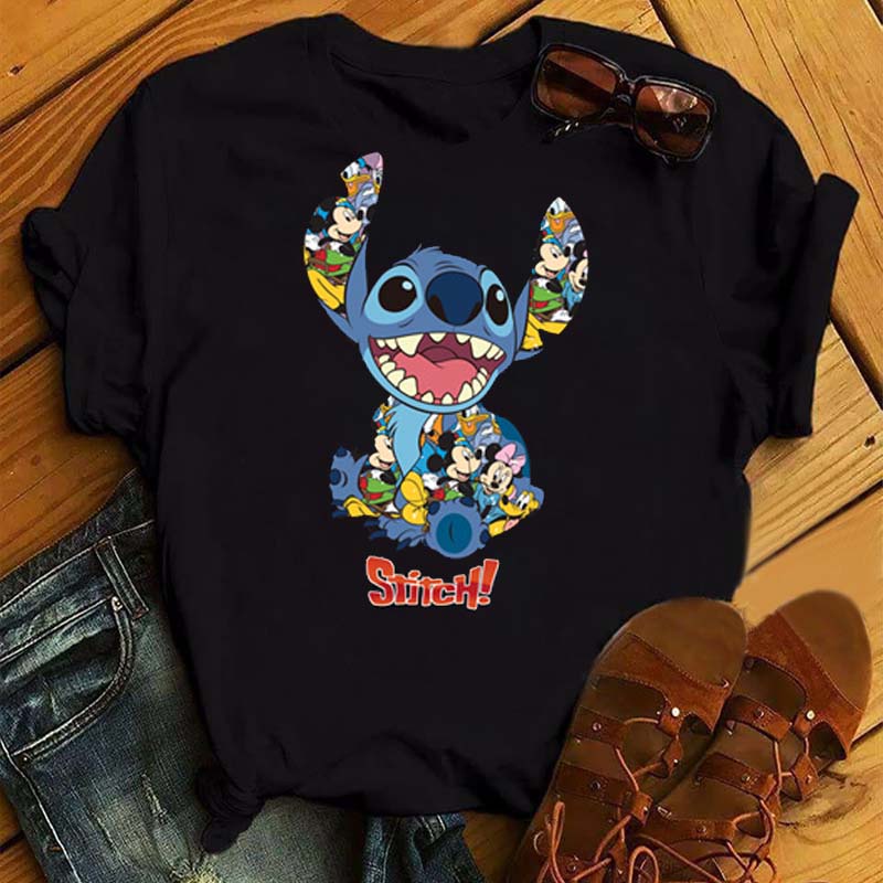 เสื้อยืด-พิมพ์ลายการ์ตูนคริสต์มาส-lilo-stitch-kawaii-แบบตลกเสื้อคู่รัก