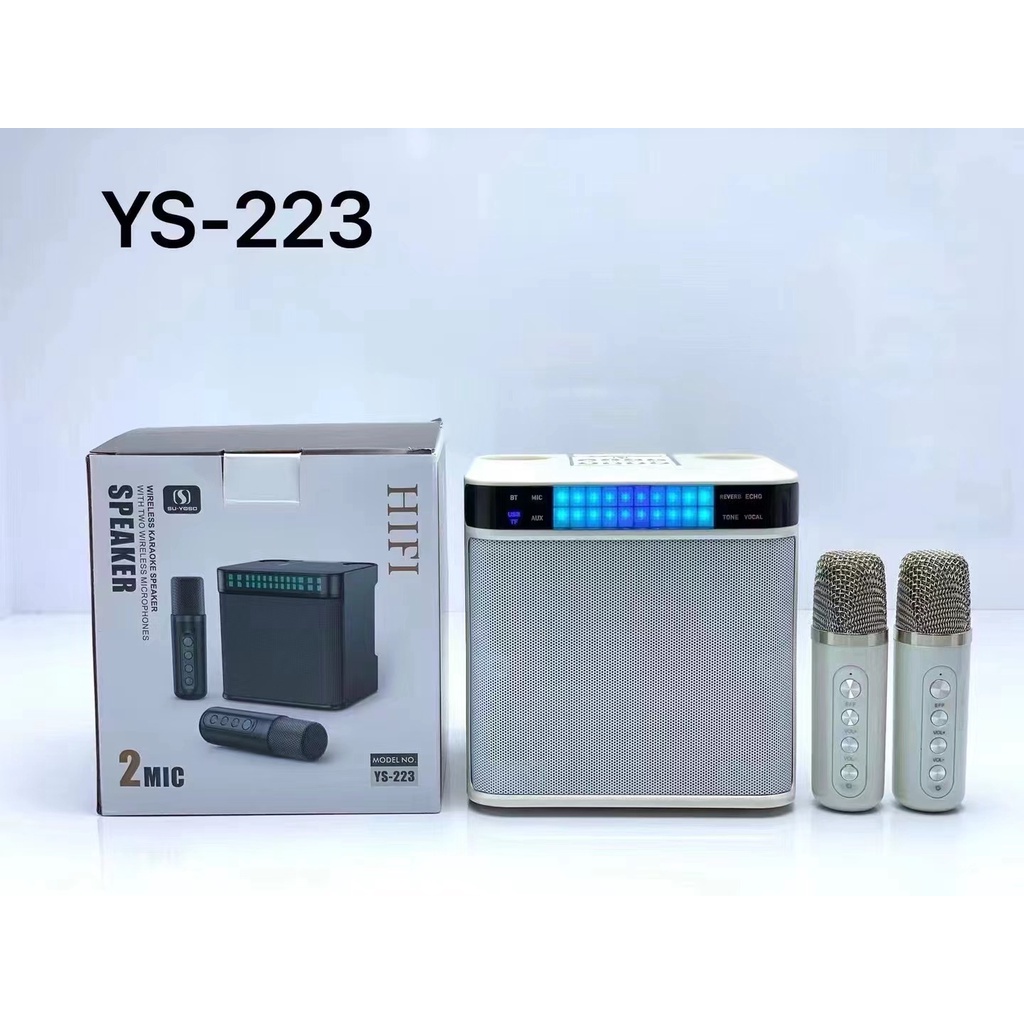 แถมไมค์ลอย-2-ตัว-ลำโพงบลูทูธ-ys-223-blutooth-speaker-รองรับ-usb-tf-sd-card-aux-ลำโพงบลูทูธแบบพกพา-เสียงดีคุณภาพ