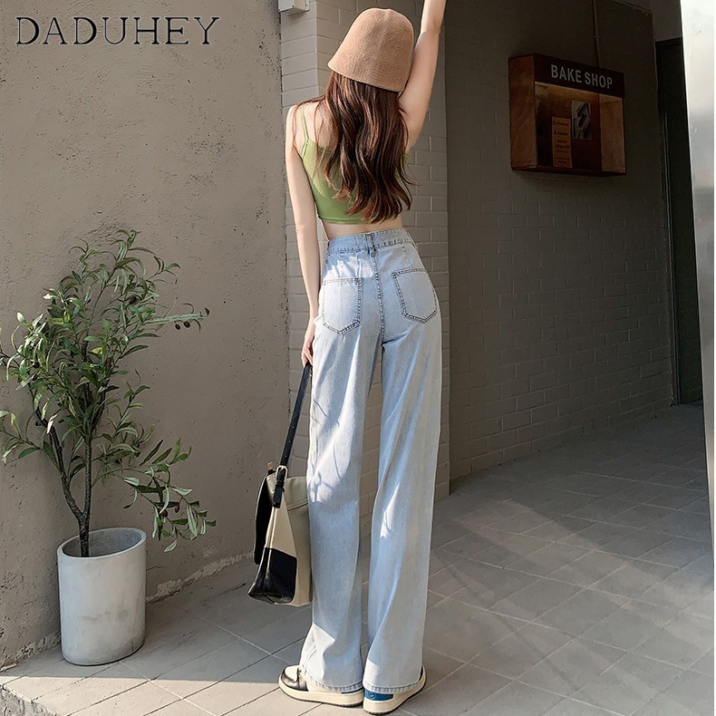 daduhey-ready-stock-korean-style-womens-new-retro-high-waist-wide-leg-straight-loose-waist-adjustable-fashion-casual-pants-jeans