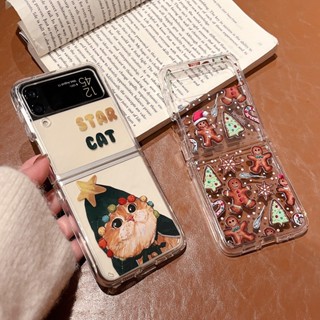 เคสโทรศัพท์มือถือ PC แข็ง แบบใส กันกระแทก ลายการ์ตูนขนมปังขิง คริสต์มาส สําหรับ Samsung Galaxy Z Flip 3 5G Z Flip 4