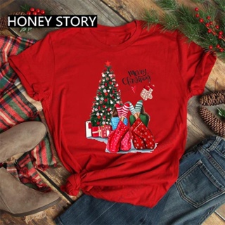 (พร้อมส่ง)เสื้อยืดสุขสันต์วันคริสต์มาสใหม่ซานตาคลอสพิมพ์ลาย คู่ชายและหญิง Christmas T-shirt