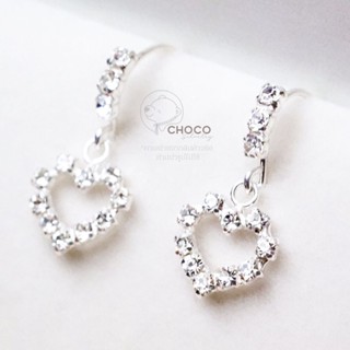 S925 ต่างหูเงินแท้หัวใจเพชร CZ Sterling Silver Drop Earrings ET69