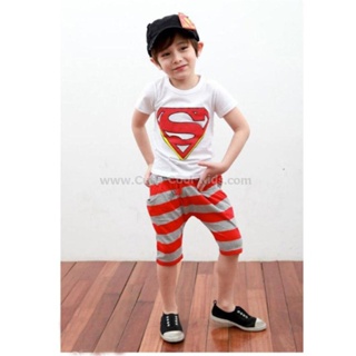 STPB-098 ชุดเซ็ทเด็กผู้ชายแขนสั้นขาสั้น ลาย SM สีแดง Size-130 (6-7Y)