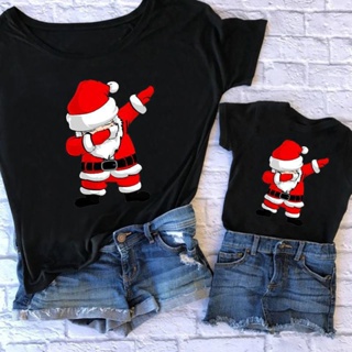 [New Arrivals] Christmas Printed Top Santa Cartoon Short-Sleeved Parent-Child Wear T-Shirt Childrens Men Women Same Sty
