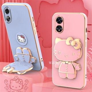OPPO A78 5G A17 A17k เคส Cute Cartoon Hello-Kitty Candy Plating Casing with Portable Make-up Mirror Phone Holder Magnetic Suction Function Soft Back Cover เคสโทรศัพท