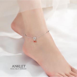 s925 Anklet 14 สร้อยข้อเท้าเงินแท้ ตุ้งติ้งโกเมน สไตล์ญี่ปุ่น สวยน่ารัก ใส่สบาย เป็นมิตรกับผิว