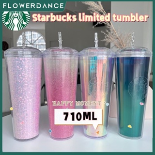 ที่มีสีสัน Aurora Starbucks Tumbler ขวดน้ำนำมาใช้ใหม่สดใส Starbucks ถ้วยน้ำที่มีฝาปิดและฟาง710มิลลิลิตร/24ออนซ์กาแฟถ้วยเย็น Flowerdance