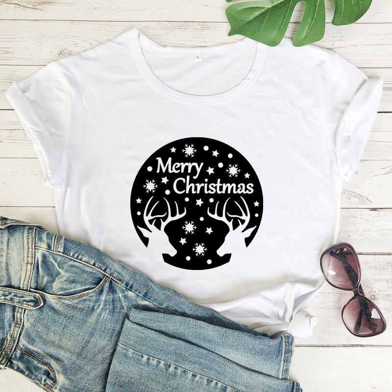 เสื้อยืดแขนสั้น-พิมพ์ลายกราฟิก-merry-christmas-reindeer-เหมาะกับปาร์ตี้คริสต์มาส-แฟชั่นฤดูหนาว-เสื้อครอบครัว