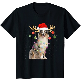 คริสต์มาส เสื้อยืด พิมพ์ลายกวางเรนเดียร์ สุนัขเชพเพิร์ด สไตล์ออสเตรเลีย สําหรับคริสต์มาส