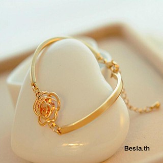 【Besla.th1】สร้อยข้อมือ ประดับเพทาย รูปดอกกุหลาบ