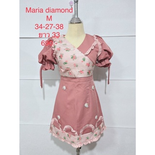 เดรสสั้น สีชมพู ลายดอกเล็ก MARIA DIAMOND SIZE M มือหนึ่งป้ายห้อย