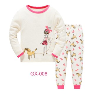 L-HUGX-008 ชุดนอนเด็กหญิง แนวเข้ารูป Slim Fit ผ้า Cotton 100% เนื้อบาง สีขาว ลายGIRL