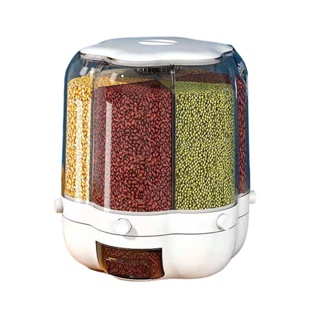 Large 6-Grid Rotating Grain Dispenser Rice Storage Container Round Dry Food Box Kitchen Essentials Home Organization