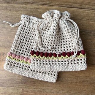 กระเป๋าถัก Tulip drawstring bag #mamiippcrochet02