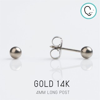 (ก้านยาวพิเศษ ทองแท้14K สำหรับเจาะSterile)BALL 4MM สีเงิน ปลอดภัย 100%_STD062