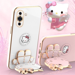 For Huawei Nova10 SE Nova 10 Pro Nova 9 SE 8i เคส Cute Cartoon Hello-Kitty Candy Plating Casing with Portable Make-up Mirror Phone Holder Magnetic Suction Function Soft Cover เคสโทรศัพท