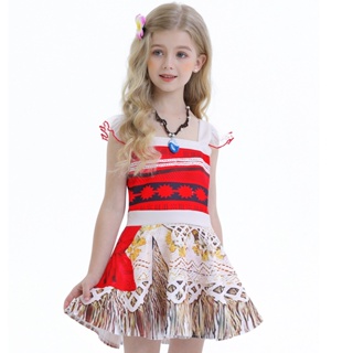 Cute Girl Moana Dress Childrens Party Sleeveless Lace Sleeve Birthday Dress Christmas Party Dress