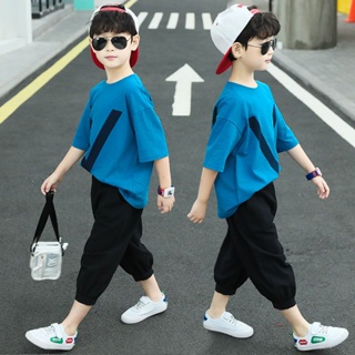 เด็กผู้ชายแขนสั้นใหม่สองชิ้นสไตล์ต่างประเทศลำลองสไตล์เกาหลีเสื้อผ้าอินเทรนด์
