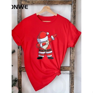 🎅 Dad Santa Merry Christmas Hat Women Red Cute Printed T-shirts Girl Harajuku Santa Claus Tops Suitable
