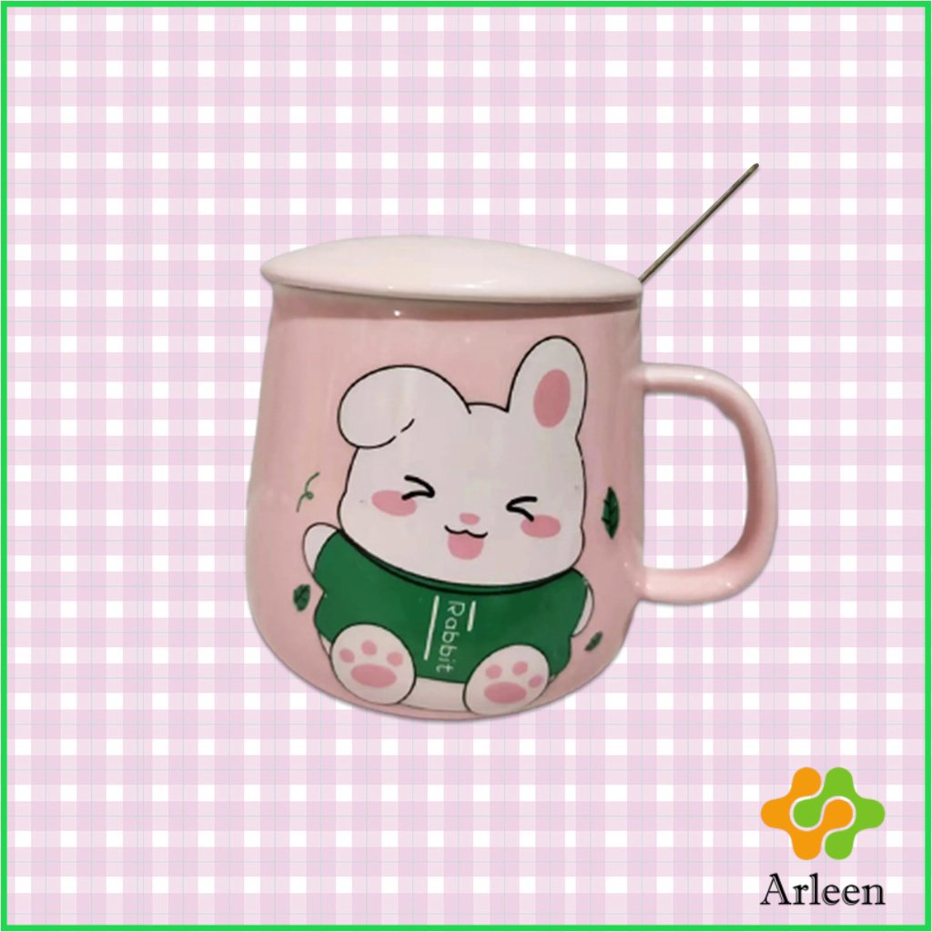 arleen-แก้วกาแฟเซรามิก-ถ้วยนม-กาแฟ-ฝาปิดคละสี-เเถมช้อน-tableware