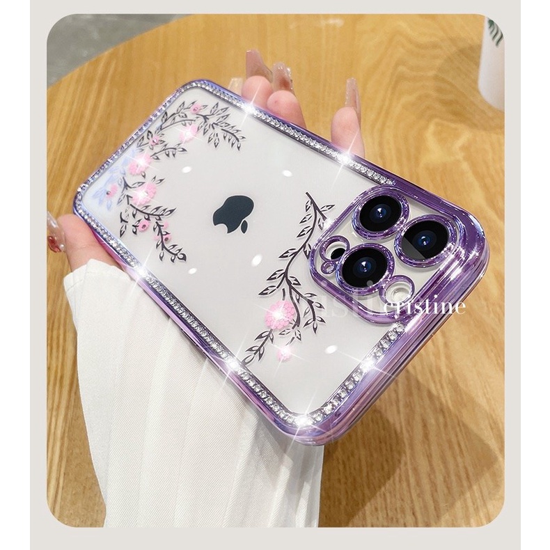 เคสโทรศัพท์มือถือนิ่ม-กันกระแทก-ประดับเพชร-หรูหรา-พร้อมฟิล์มเลนส์-สําหรับ-iphone-14promax-plus-13-12-11