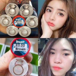 คอนแทคเลนส์ ธรรมชาติ รุ่น Mini Stopit  สีเทา/ตาล Gray/Brown มีค่าสายตาปกติ (0.00) เปลี่ยนแทนทุกเดือน